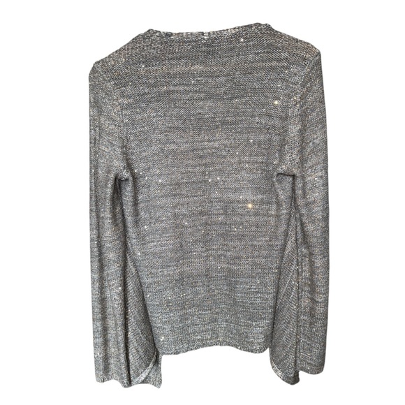 White House Black Market Shimmer Open Front Long Sweater Gray With Sequins - Picture 3 of 6